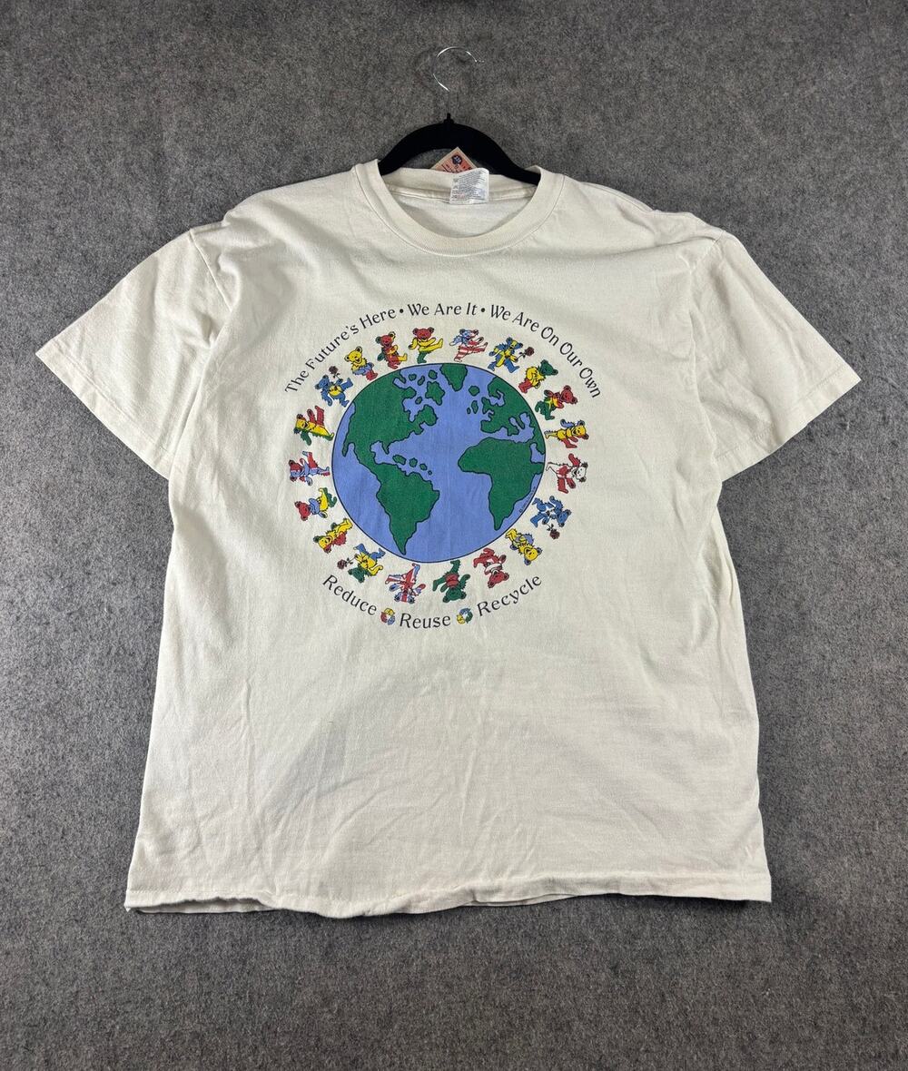 VINTAGE 90s Grateful Dead Shirt Mens Large White Dancing Bears Earth Day Tee USA